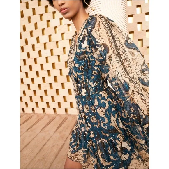 NWT Ulla Johnson Mini Silk Long-Sleeve Floral Rosetta Dress - Picture 5 of 8